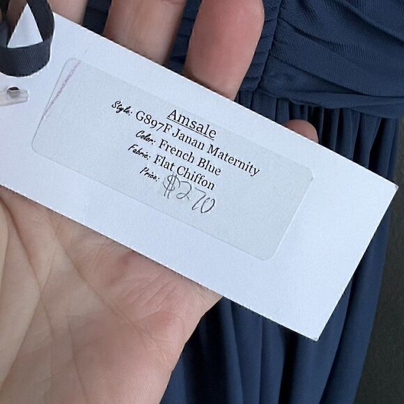 Amsale Maternity Size 12 Janan Maxi French Blue Flat Chiffon Bridesmaid Wedding - Picture 3 of 12